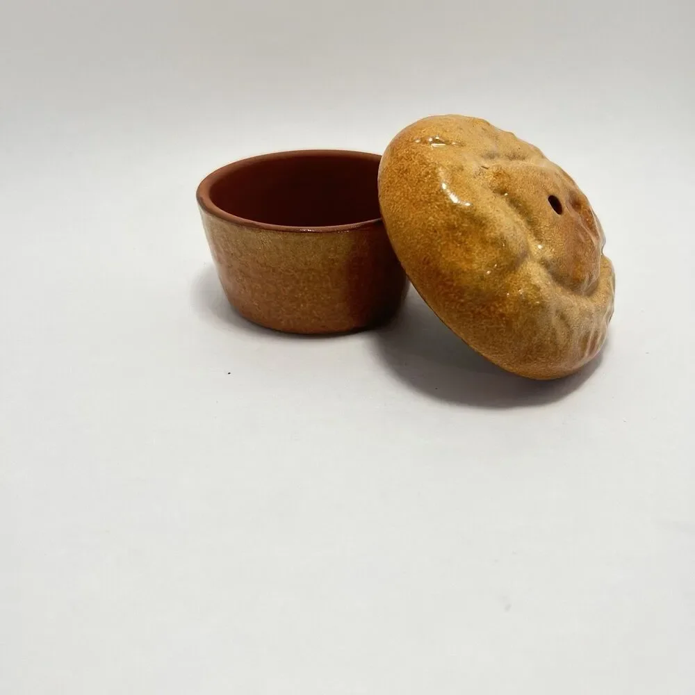 Vintage 2 Pc Ceramic Cinnamon Bun Potpourri/ Trinket Dish Candle Holder 3”